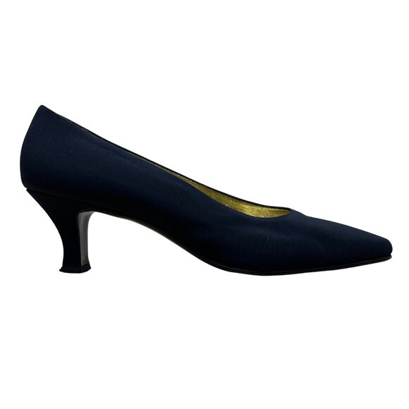 Pancaldi Women’s Navy Arianna Fabric Pointed-Toe Low Heels Pumps Size 10B - Picture 1 of 9